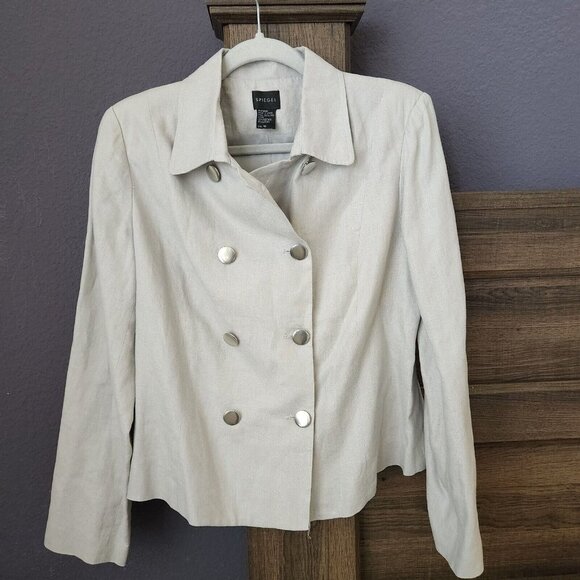 Spiegel Jacket 100% Linen Womens sz 10 Khaki Military Short Jacket Beige Blazer - Picture 1 of 14